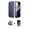MARSİLYAN™- iPhone 14 Kılıf Eksen Form Prime - Siyah Buffer Hayalet Cam Ekran Koruyucu + Raze Metal Kamera Lens - SH