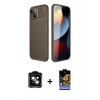 MARSİLYAN™- iPhone 14 Kılıf Eksen Form Prime - Siyah Buffer Hayalet Cam Ekran Koruyucu + Turuncu PVD Metal Kamera Lens