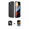 MARSİLYAN™- iPhone 14 Kılıf Eksen Form Prime - Siyah Buffer Hayalet Cam Ekran Koruyucu + Turuncu PVD Metal Kamera Lens