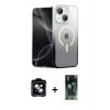 MARSİLYAN™- iPhone 14 Kılıf Eksen Minimal Özel Seri - Şeffaf 360 Full Body Arka Koruyucu + PVD Metal Kamera Lens - MI