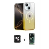 MARSİLYAN™- iPhone 14 Kılıf Eksen Minimal Özel Seri - Şeffaf 360 Full Body Arka Koruyucu + PVD Metal Kamera Lens - PE