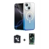 MARSİLYAN™- iPhone 14 Kılıf Eksen Minimal Özel Seri - Şeffaf 360 Full Body Arka Koruyucu + Siyah PVD Metal Kamera Lens