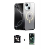 MARSİLYAN™- iPhone 14 Kılıf Eksen Minimal Özel Seri - Şeffaf 360 Full Body Arka Koruyucu + PVD Metal Kamera Lens - TU