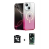 MARSİLYAN™- iPhone 14 Kılıf Eksen Minimal Özel Seri - Şeffaf 360 Full Body Arka Koruyucu + Yeşil PVD Metal Kamera Lens