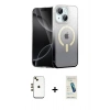 MARSİLYAN™- iPhone 14 Kılıf Eksen Minimal Özel Seri - Şeffaf Pasifik Cam Ekran Koruyucu + Gold Shine Kamera Lens