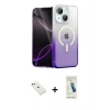 MARSİLYAN™- iPhone 14 Kılıf Eksen Minimal Özel Seri - Şeffaf Pasifik Cam Ekran Koruyucu + Kırmızı Diamond Kamera Lens