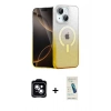 MARSİLYAN™- iPhone 14 Kılıf Eksen Minimal Özel Seri - Şeffaf Pasifik Cam Ekran Koruyucu + Mavi PVD Metal Kamera Lens