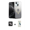 MARSİLYAN™- iPhone 14 Kılıf Eksen Minimal Özel Seri - Şeffaf Pasifik Cam Ekran Koruyucu + PVD Metal Kamera Lens - PE