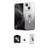 MARSİLYAN™- iPhone 14 Kılıf Eksen Minimal Özel Seri - Şeffaf Pasifik Cam Ekran Koruyucu + PVD Metal Kamera Lens - GS