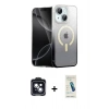 MARSİLYAN™- iPhone 14 Kılıf Eksen Minimal Özel Seri - Şeffaf Pasifik Cam Ekran Koruyucu + PVD Metal Kamera Lens - SH
