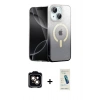 MARSİLYAN™- iPhone 14 Kılıf Eksen Minimal Özel Seri - Şeffaf Pasifik Cam Ekran Koruyucu + PVD Metal Kamera Lens - TU