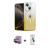 MARSİLYAN™- iPhone 14 Kılıf Eksen Minimal Özel Seri - Şeffaf Pasifik Cam Ekran Koruyucu + Raze Metal Kamera Lens - KI
