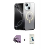 MARSİLYAN™- iPhone 14 Kılıf Eksen Minimal Özel Seri - Şeffaf Pasifik Cam Ekran Koruyucu + Raze Metal Kamera Lens - SH