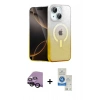 MARSİLYAN™- iPhone 14 Kılıf Eksen Minimal Özel Seri - Şeffaf Royal Nano Ekran Koruyucu + Raze Metal Kamera Lens - SH