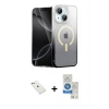 MARSİLYAN™- iPhone 14 Kılıf Eksen Minimal Özel Seri - Şeffaf Royal Nano Ekran Koruyucu + Diamond Kamera Lens - SABE