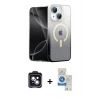 MARSİLYAN™- iPhone 14 Kılıf Eksen Minimal Özel Seri - Şeffaf Royal Nano Ekran Koruyucu + PVD Metal Kamera Lens - SH