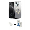 MARSİLYAN™- iPhone 14 Kılıf Eksen Minimal Özel Seri - Şeffaf Royal Nano Ekran Koruyucu + Diamond Kamera Lens - YL