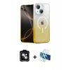 MARSİLYAN™- iPhone 14 Kılıf Eksen Minimal Özel Seri - Siyah 3D Antistatik Cam Ekran Koruyucu + PVD Metal Kamera Lens - GS