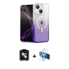 MARSİLYAN™- iPhone 14 Kılıf Eksen Minimal Özel Seri - Siyah 3D Antistatik Cam Ekran Koruyucu + PVD Metal Kamera Lens - GS