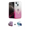 MARSİLYAN™- iPhone 14 Kılıf Eksen Minimal Özel Seri - Siyah 3D Antistatik Cam Ekran Koruyucu + Kırmızı Raze Metal Kamera Lens