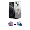 MARSİLYAN™- iPhone 14 Kılıf Eksen Minimal Özel Seri - Siyah 3D Antistatik Cam Ekran Koruyucu + Kırmızı Raze Metal Kamera Lens