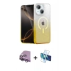 MARSİLYAN™- iPhone 14 Kılıf Eksen Minimal Özel Seri - Siyah 3D Antistatik Cam Ekran Koruyucu + Mor Raze Metal Kamera Lens