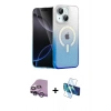 MARSİLYAN™- iPhone 14 Kılıf Eksen Minimal Özel Seri - Siyah 3D Antistatik Cam Ekran Koruyucu + Mor Raze Metal Kamera Lens