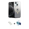 MARSİLYAN™- iPhone 14 Kılıf Eksen Minimal Özel Seri - Siyah 3D Antistatik Cam Ekran Koruyucu + Diamond Kamera Lens - PE