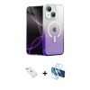 MARSİLYAN™- iPhone 14 Kılıf Eksen Minimal Özel Seri - Siyah 3D Antistatik Cam Ekran Koruyucu + Diamond Kamera Lens - SABE