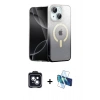 MARSİLYAN™- iPhone 14 Kılıf Eksen Minimal Özel Seri - Siyah 3D Antistatik Cam Ekran Koruyucu + PVD Metal Kamera Lens - SH