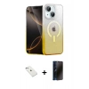 MARSİLYAN™- iPhone 14 Kılıf Eksen Minimal Özel Seri - Siyah 3D Antistatik Hayalet Cam Ekran Koruyucu + Diamond Kamera Lens - SABE