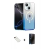 MARSİLYAN™- iPhone 14 Kılıf Eksen Minimal Özel Seri - Siyah 3D Antistatik Hayalet Cam Ekran Koruyucu + Diamond Kamera Lens - PE