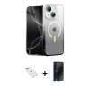 MARSİLYAN™- iPhone 14 Kılıf Eksen Minimal Özel Seri - Siyah 3D Antistatik Hayalet Cam Ekran Koruyucu + Diamond Kamera Lens - SABE