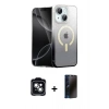 MARSİLYAN™- iPhone 14 Kılıf Eksen Minimal Özel Seri - Siyah 3D Antistatik Hayalet Cam Ekran Koruyucu + PVD Metal Kamera Lens - YL