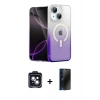 MARSİLYAN™- iPhone 14 Kılıf Eksen Minimal Özel Seri - Siyah 3D Antistatik Hayalet Cam Ekran Koruyucu + PVD Metal Kamera Lens - SH