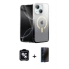 MARSİLYAN™- iPhone 14 Kılıf Eksen Minimal Özel Seri - Siyah 3D Antistatik Hayalet Cam Ekran Koruyucu + PVD Metal Kamera Lens - MI