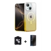 MARSİLYAN™- iPhone 14 Kılıf Eksen Minimal Özel Seri - Siyah 3D Antistatik Hayalet Cam Ekran Koruyucu + PVD Metal Kamera Lens - MI