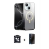MARSİLYAN™- iPhone 14 Kılıf Eksen Minimal Özel Seri - Siyah 3D Antistatik Hayalet Cam Ekran Koruyucu + PVD Metal Kamera Lens - SH