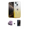 MARSİLYAN™- iPhone 14 Kılıf Eksen Minimal Özel Seri - Siyah 3D Antistatik Hayalet Cam Ekran Koruyucu + Raze Metal Kamera Lens - SH