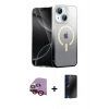 MARSİLYAN™- iPhone 14 Kılıf Eksen Minimal Özel Seri - Siyah 3D Antistatik Hayalet Cam Ekran Koruyucu + Raze Metal Kamera Lens - KI