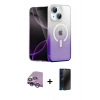 MARSİLYAN™- iPhone 14 Kılıf Eksen Minimal Özel Seri - Siyah 3D Antistatik Hayalet Cam Ekran Koruyucu + Raze Metal Kamera Lens - MR