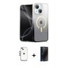 MARSİLYAN™- iPhone 14 Kılıf Eksen Minimal Özel Seri - Siyah 3D Antistatik Hayalet Cam Ekran Koruyucu + Shine Kamera Lens - GS