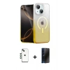 MARSİLYAN™- iPhone 14 Kılıf Eksen Minimal Özel Seri - Siyah 3D Antistatik Hayalet Cam Ekran Koruyucu + Shine Kamera Lens - YL