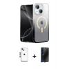MARSİLYAN™- iPhone 14 Kılıf Eksen Minimal Özel Seri - Siyah 3D Antistatik Hayalet Cam Ekran Koruyucu + Shine Kamera Lens - MI