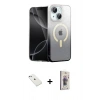MARSİLYAN™- iPhone 14 Kılıf Eksen Minimal Özel Seri - Siyah Bilvis 3D Cam Ekran Koruyucu + Diamond Kamera Lens - SABE