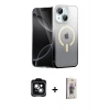 MARSİLYAN™- iPhone 14 Kılıf Eksen Minimal Özel Seri - Siyah Bilvis 3D Cam Ekran Koruyucu + PVD Metal Kamera Lens - YL