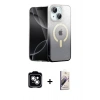 MARSİLYAN™- iPhone 14 Kılıf Eksen Minimal Özel Seri - Siyah Bilvis 3D Mat Cam Ekran Koruyucu + PVD Metal Kamera Lens - GS