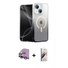 MARSİLYAN™- iPhone 14 Kılıf Eksen Minimal Özel Seri - Siyah Bilvis 3D Mat Cam Ekran Koruyucu + Raze Metal Kamera Lens - MR