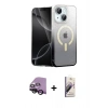 MARSİLYAN™- iPhone 14 Kılıf Eksen Minimal Özel Seri - Siyah Bilvis 3D Mat Cam Ekran Koruyucu + Raze Metal Kamera Lens - SH