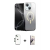 MARSİLYAN™- iPhone 14 Kılıf Eksen Minimal Özel Seri - Siyah Bilvis 3D Mat Cam Ekran Koruyucu + Shine Kamera Lens - YL